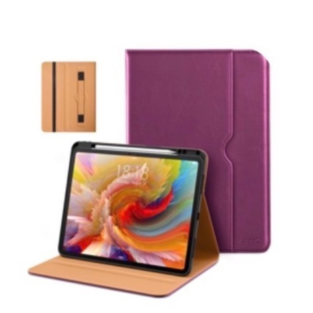 Purple Faux Leather Tablet Folio Case with Hand Strap and Kickstand 11x9